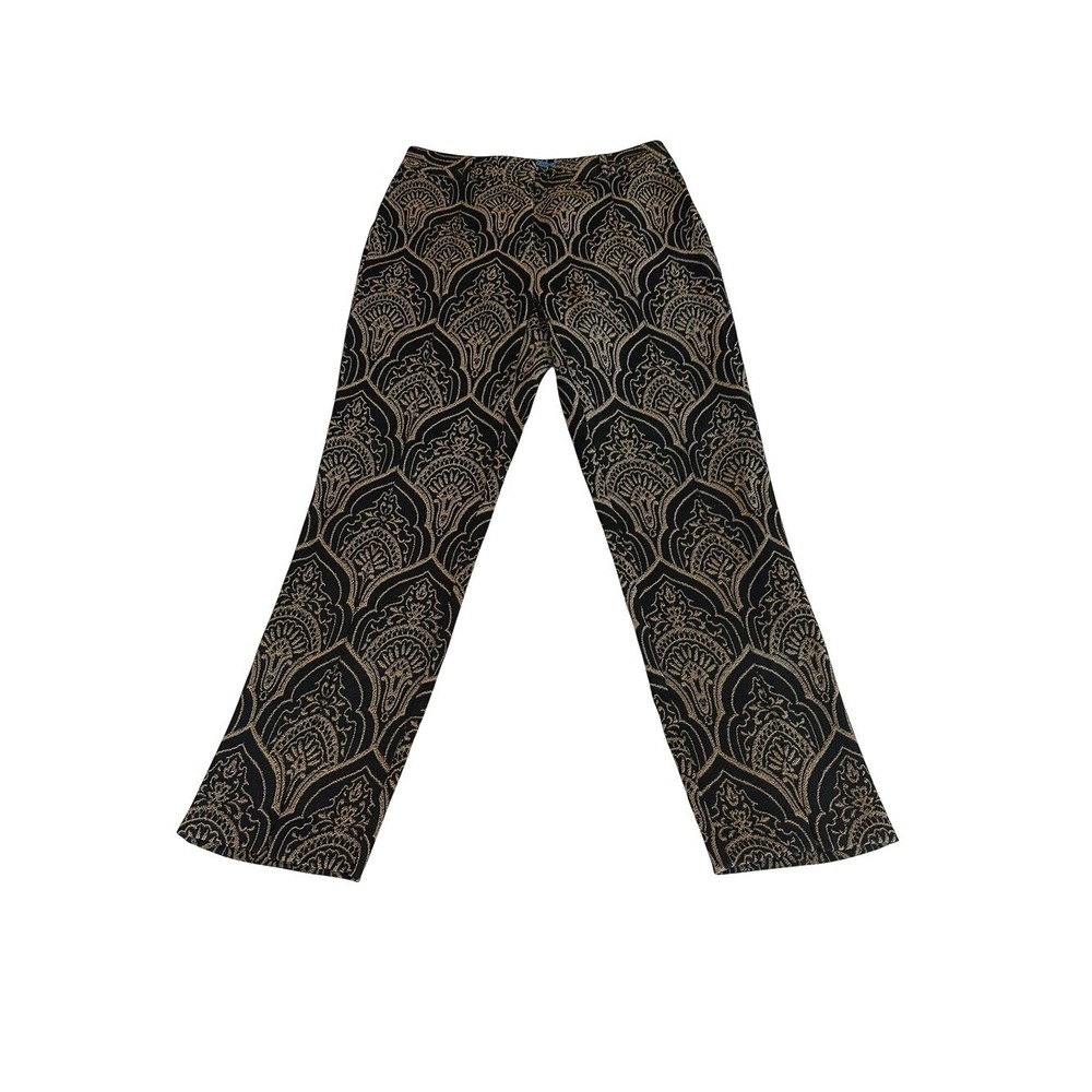 J.McLaughlin Womens Black Gold Damask Jacquard Straight Leg Pants Size 6 - Picture 6 of 9